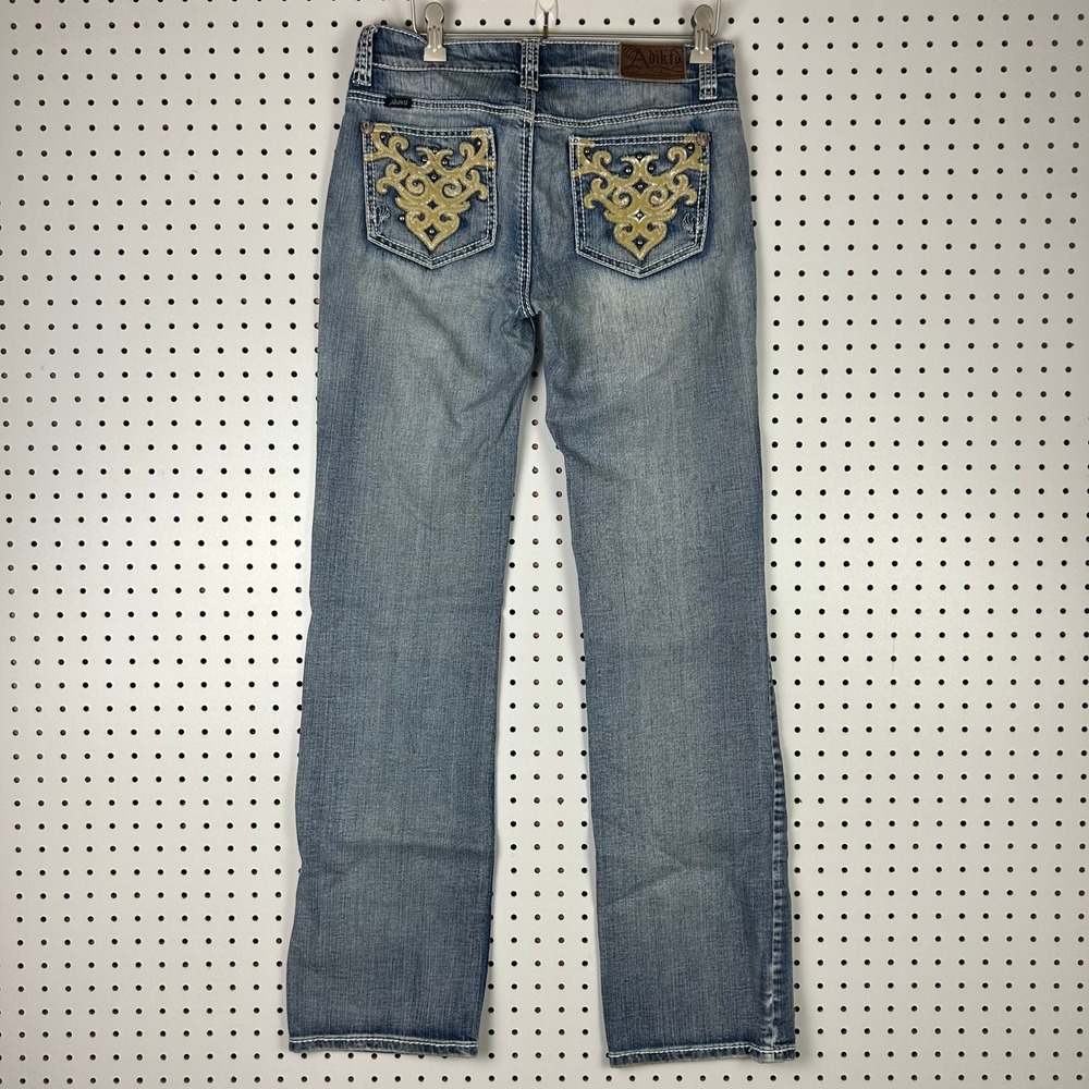 Adiktd Y2K Denim Embroidered Pocket Bootcut Jeans 30x34 Blue Light Wash Gothic